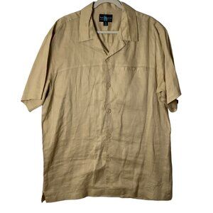 Steve Harvey Celebrity Edition 100% Linen Shirt Tan Button Front Men Size XL